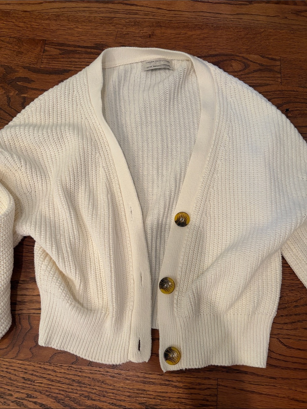 Urban Outfitters Ivory Chunky Knit Cardigan with Amber Buttons